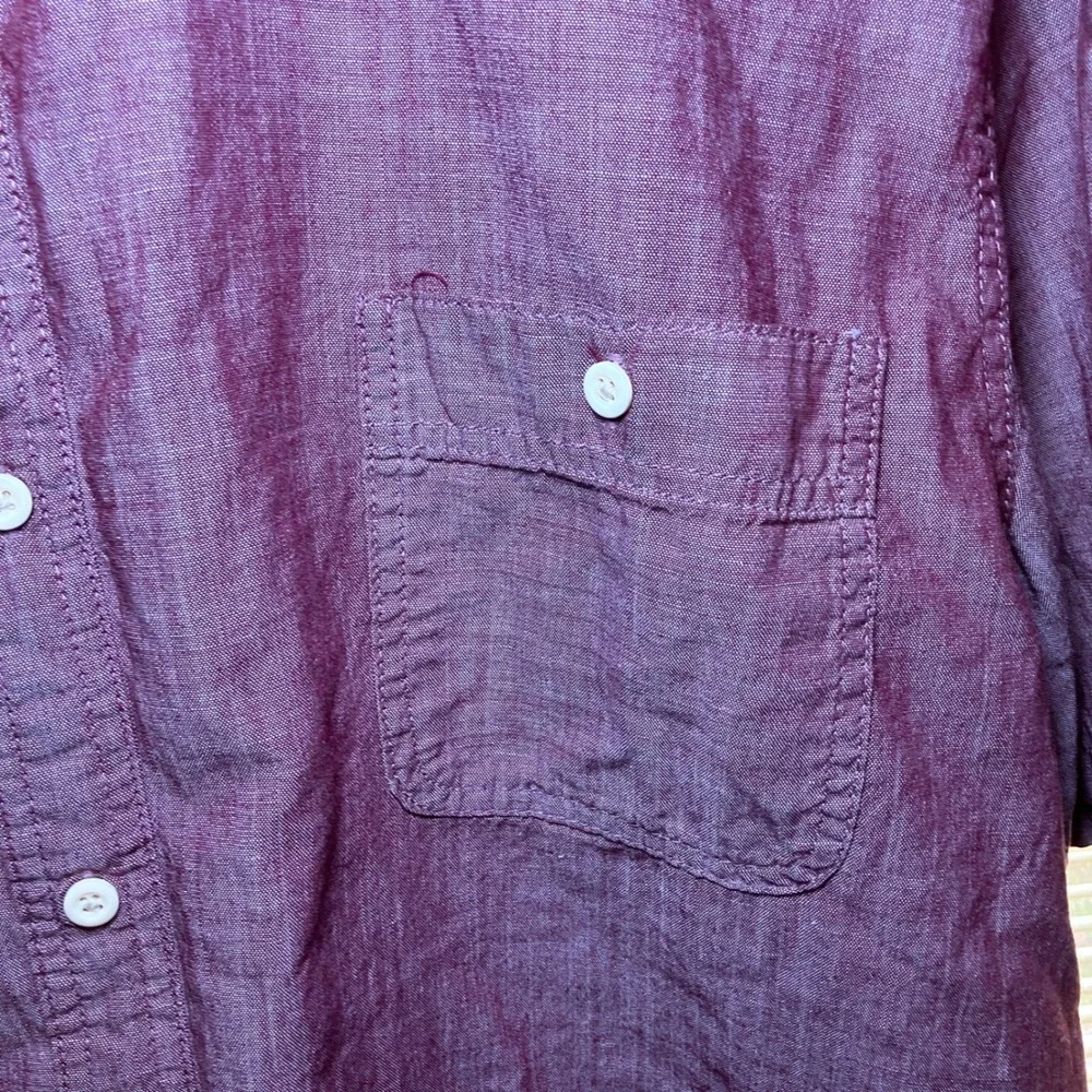 Amazon Essentials Mens XXL Short Sleeve Linen Blend Button Down Shirt Burgundy